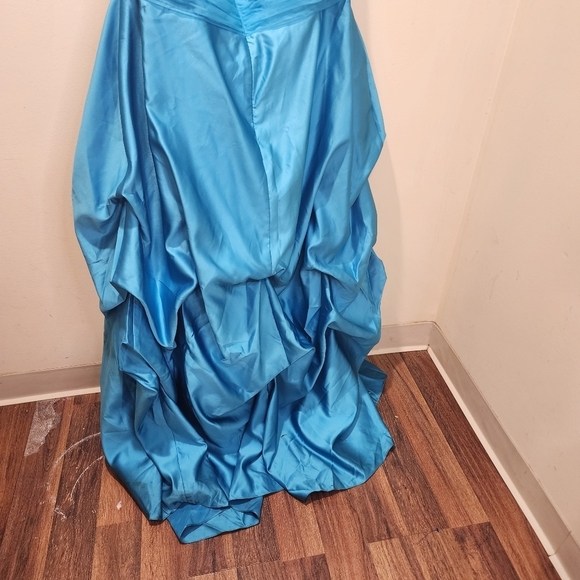 David's BRIDAL Blue  Malibu Floor length Rushed Strapplea Plus Size gown 22 - Picture 10 of 13